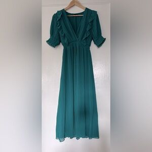 Turquoise Half Sleeve Ruffled Long Dress